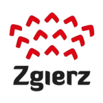 Logo miasta Zgierz z czerwonym symbolem